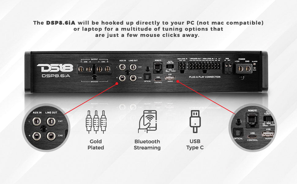 DS18 DSP8.6iA 6-Channel Car Amplifier with 8-Channel Digital Sound Processor - DS18