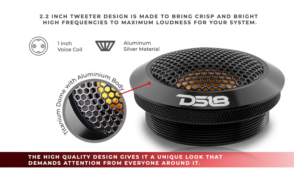 2.2" Dome Neodymium Tweeter with Aluminum Body 30 Watts 1" Titanium 4-Ohm Vc - DS18