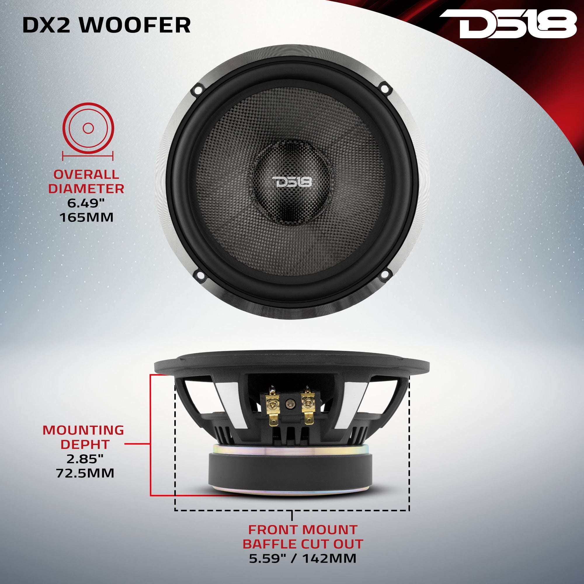 DX 6.5" 2- Way Component Speaker System With Kevlar Cone 230 Watts Rms 4-Ohm - DS18