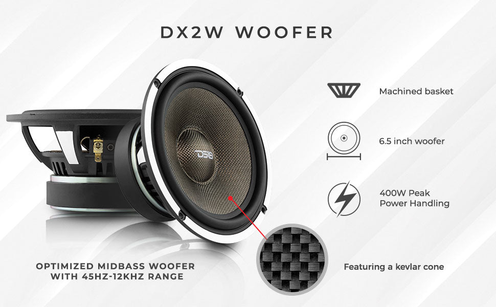 DX 6.5" 2- Way Component Speaker System With Kevlar Cone 230 Watts Rms 4-Ohm - DS18