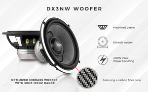 DX 6.5" 3- Way Neodymium Component Speaker System With Carbon Fiber Cone 290 Watts Rms 4-Ohm - DS18