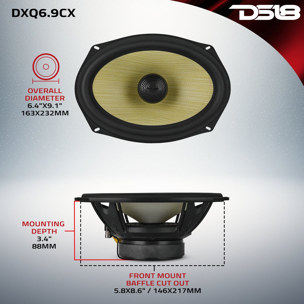 DXQ 6x9" 2-Way Coaxial Speaker with Yellow Straw and Composite Foam Cone | 150W RMS 4-Ohm - DS18