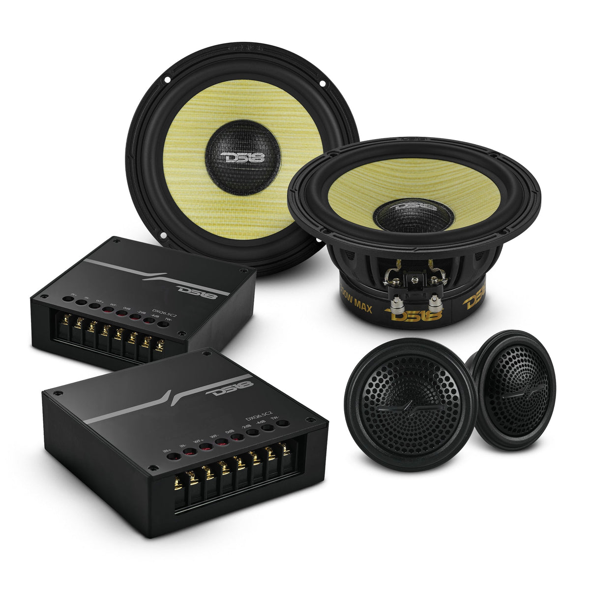 DXQ 6.5" 2-Way Component Speaker Set with Yellow Straw + Composite Foam Cone | 150W RMS 4-Ohm - DS18