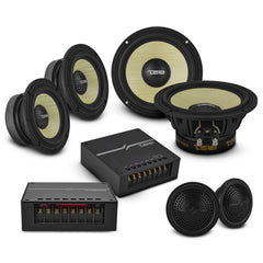 DXQ 6.5" 3-Way Component Speaker Set with Yellow Straw + Composite Foam Cone | 150W RMS 4-Ohm - DS18