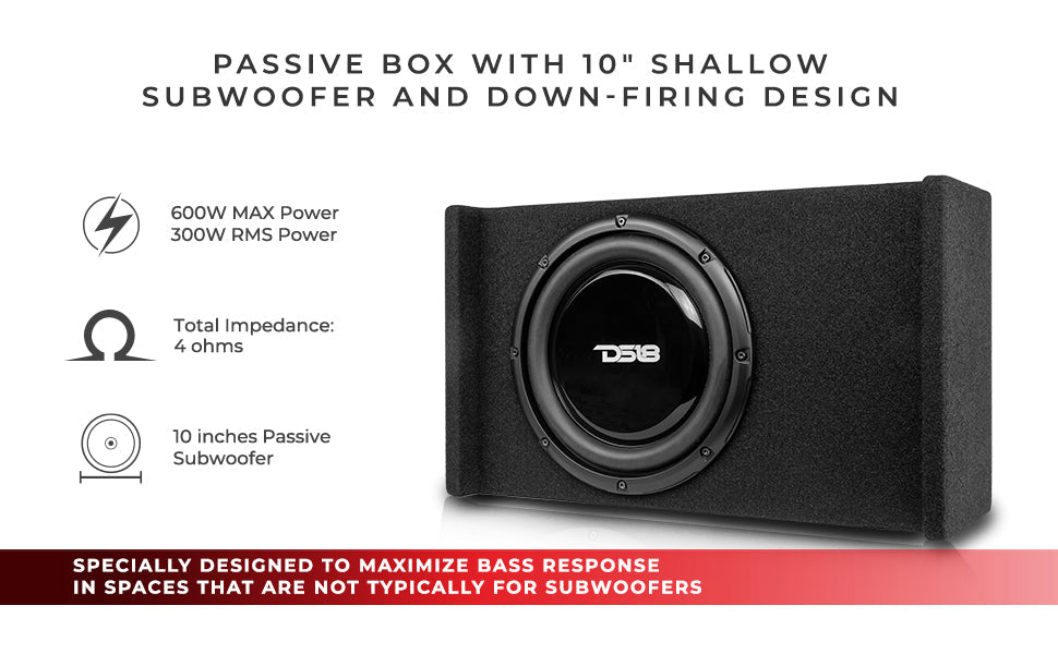 10" Loaded Shallow Down Fire Subwoofer Enclosure 300 Watts Rms - DS18