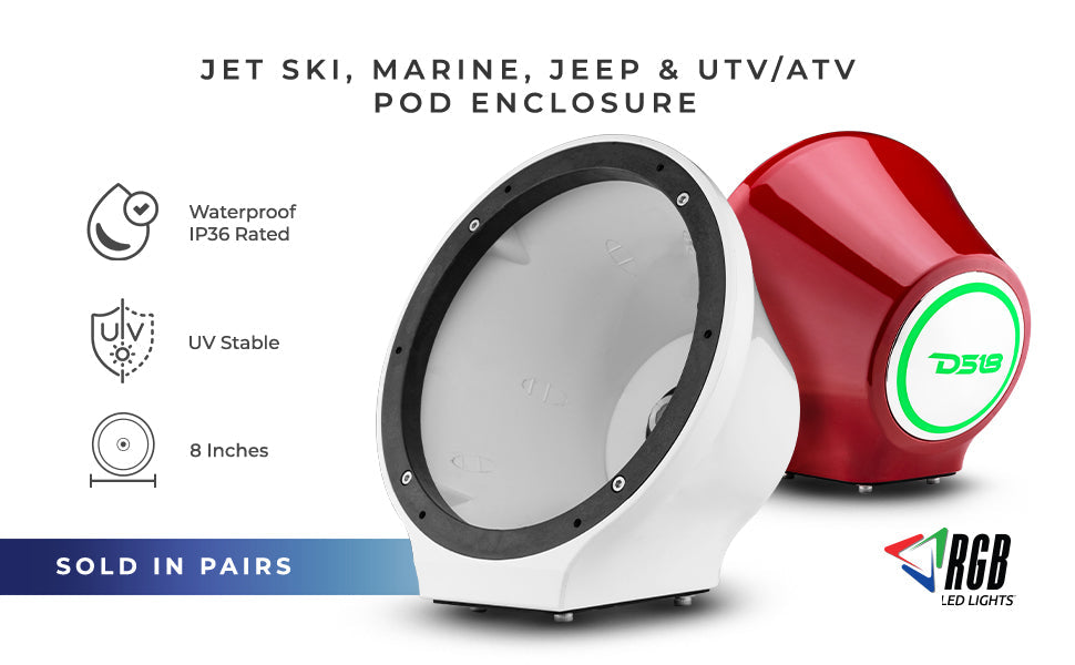 8” Universal Flat Mount Kick Panel Speaker Pod – Jet Skis, Jeeps, Motorcycles – RGB LED Lights - DS18
