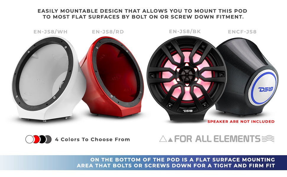 8” Universal Flat Mount Kick Panel Speaker Pod – Jet Skis, Jeeps, Motorcycles – RGB LED Lights - DS18