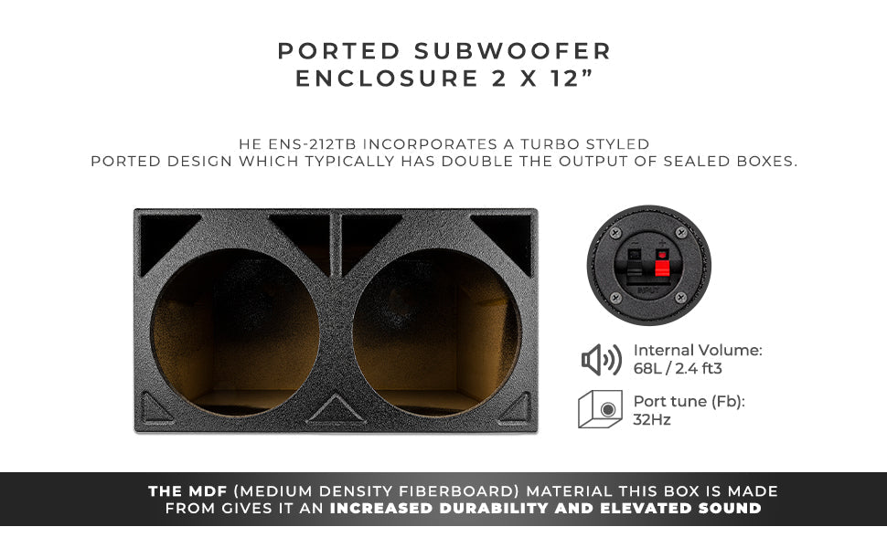 ENS-212TB Turbo Style Ported Subwoofer Enclosure 2 X 12” - DS18