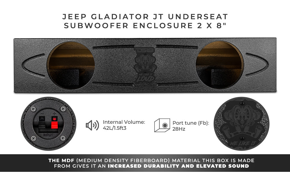 Jeep Gladiator JT Underseat Subwoofer Enclosure 2 x 8" - DS18