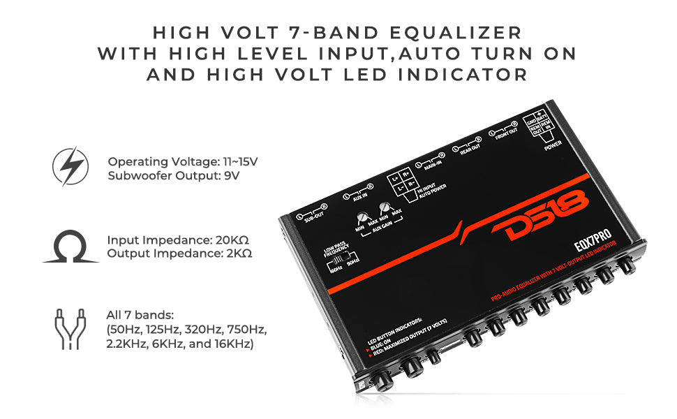 High Volt 7-Band Equalizer with High Level Input, Auto Turn On And High Volt LED Indicator - DS18