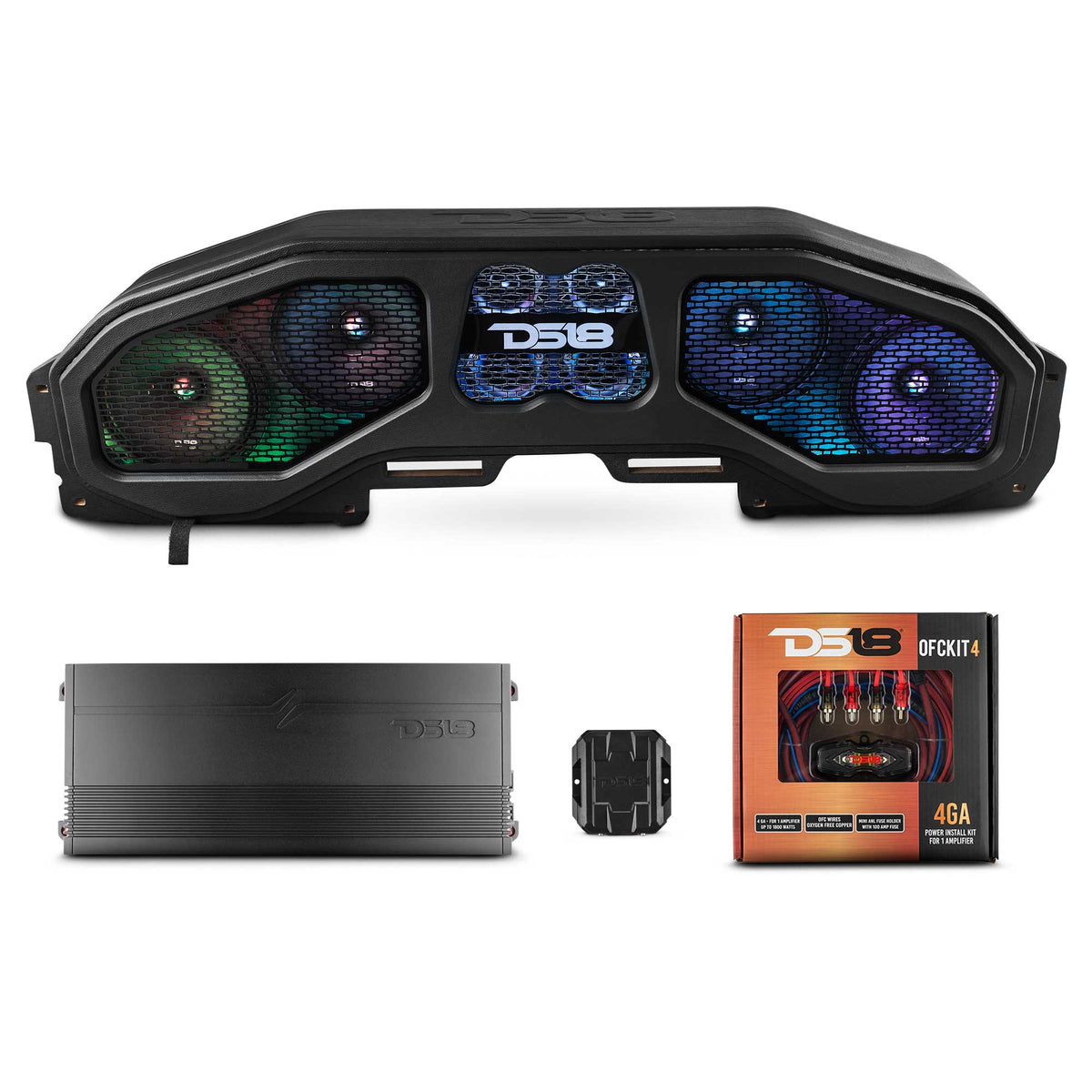 Jeep JL, JT Overhead Sound Bar Package With Vinyl Finish and Dream LED Lights 4 x 8" and 4 Tweeters (MADE IN USA) - DS18