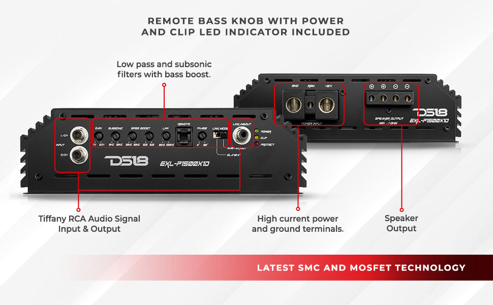 EXL 1-Channel Class D Amplifier 1500 Watts Rms @ 1-Ohm Made In Korea - DS18