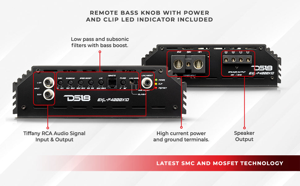 EXL 1-Channel Class D Amplifier 4000 Watts Rms @ 1-Ohm Made In Korea - DS18