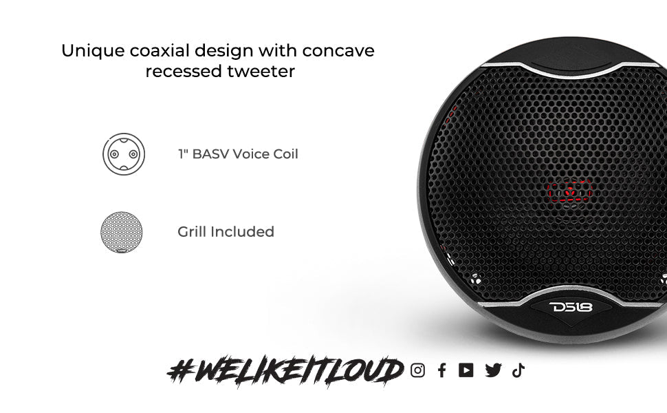 EXL 4" 2-Way Coaxial Speaker with Fiber Glass Cone | 60W RMS 3-Ohm - DS18