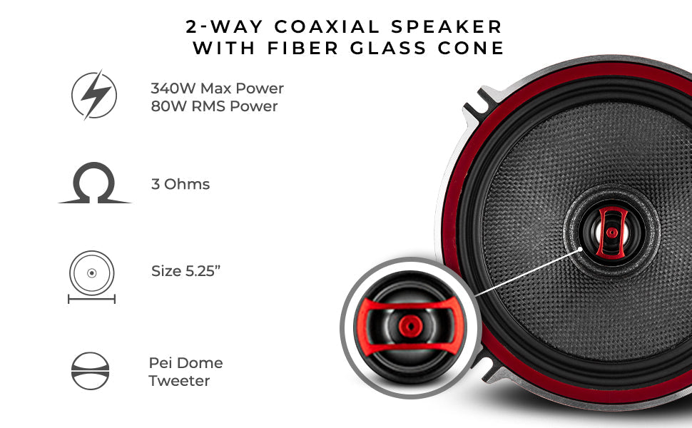 EXL 5.25" 2-Way Coaxial Speaker with Fiber Glass Cone | 80W RMS 3-Ohm - DS18