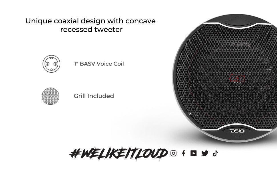 EXL 5.25" 2-Way Coaxial Speaker with Fiber Glass Cone | 80W RMS 3-Ohm - DS18