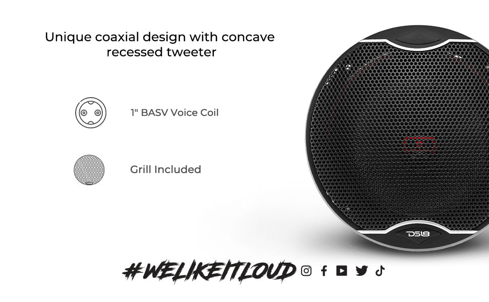EXL 6.5" 2-Way Coaxial Speaker with Fiber Glass Cone | 120W RMS 3-Ohm - DS18