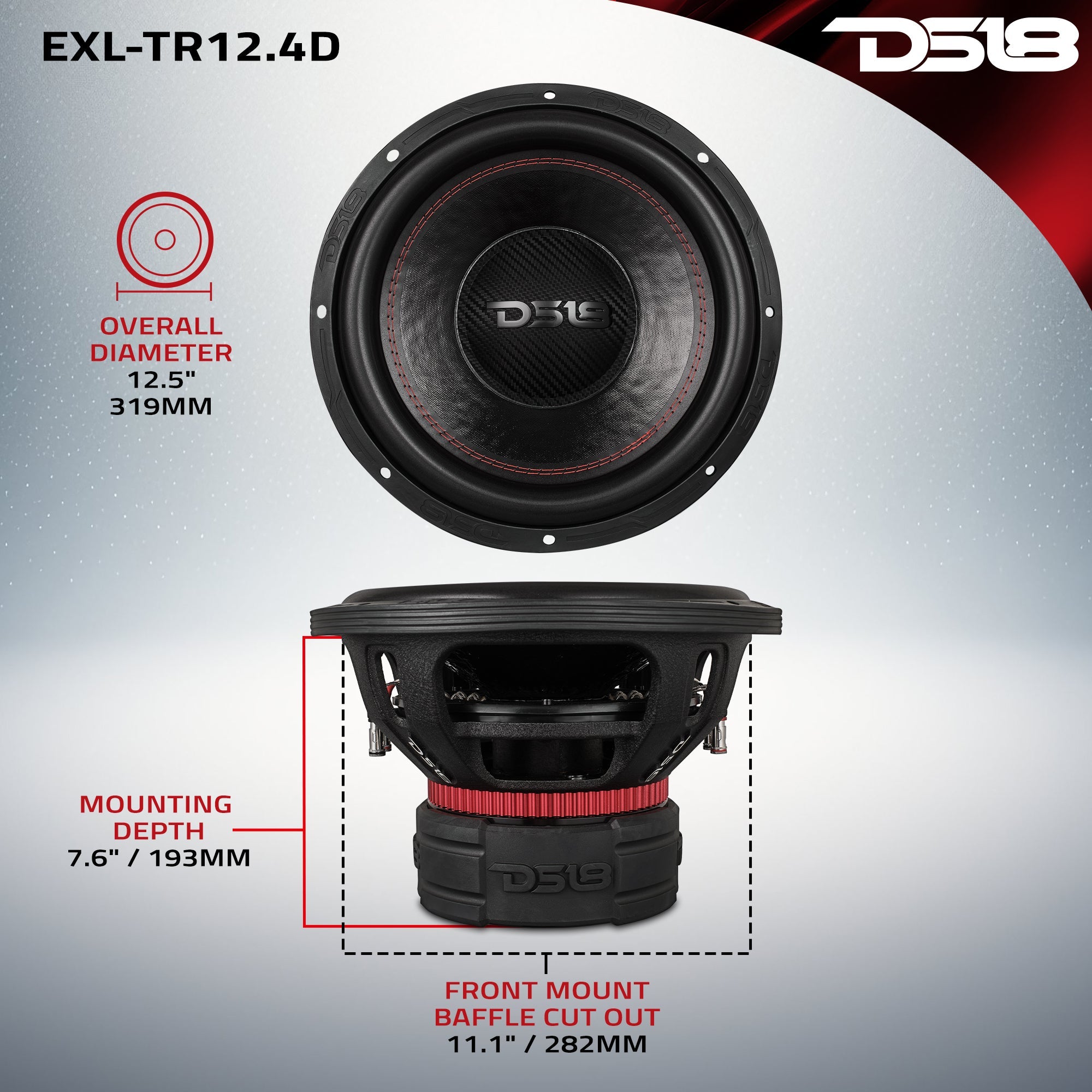 EXL 12” Subwoofer Dual Stack with Reinforced Cone 1500 Watts RMS 3" Dvc 4-Ohm - DS18