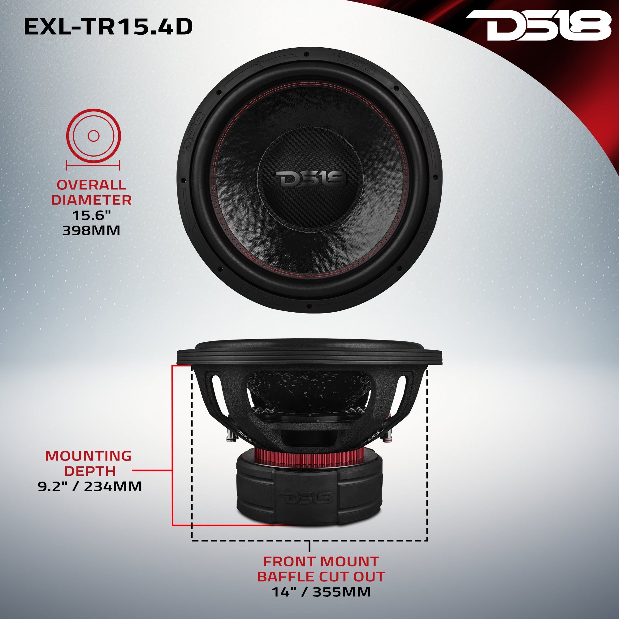 EXL 15” Subwoofer Triple Stack with Reinforced Cone 2500 Watts RMS 4" Dvc 4-Ohm - DS18