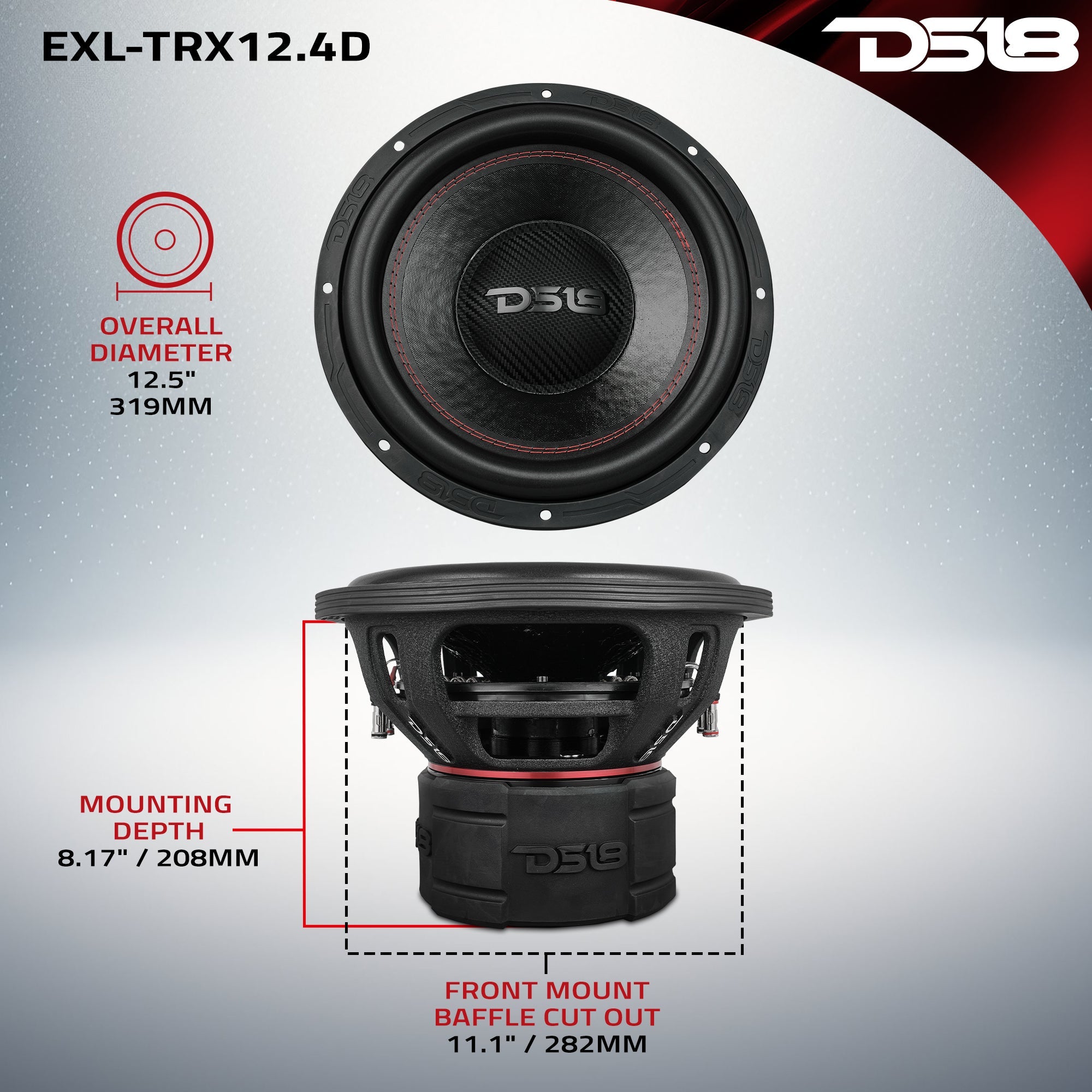 EXL 12” Subwoofer Triple Stack with Reinforced Cone 2000 Watts RMS 3” Dvc 4-Ohm - DS18