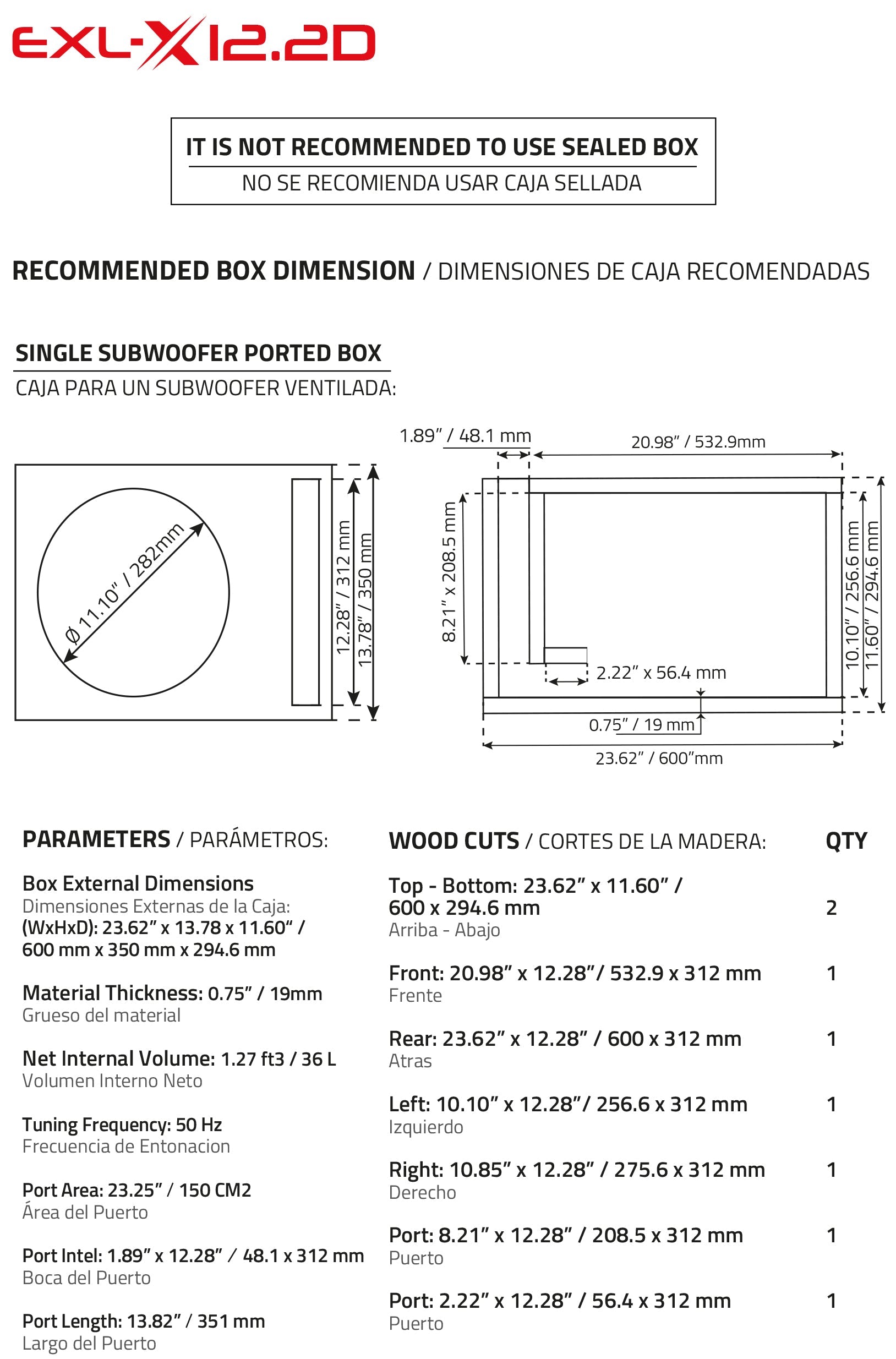 EXL-X 12" Subwoofer 1250 Watts Rms DVC 2-Ohms - DS18