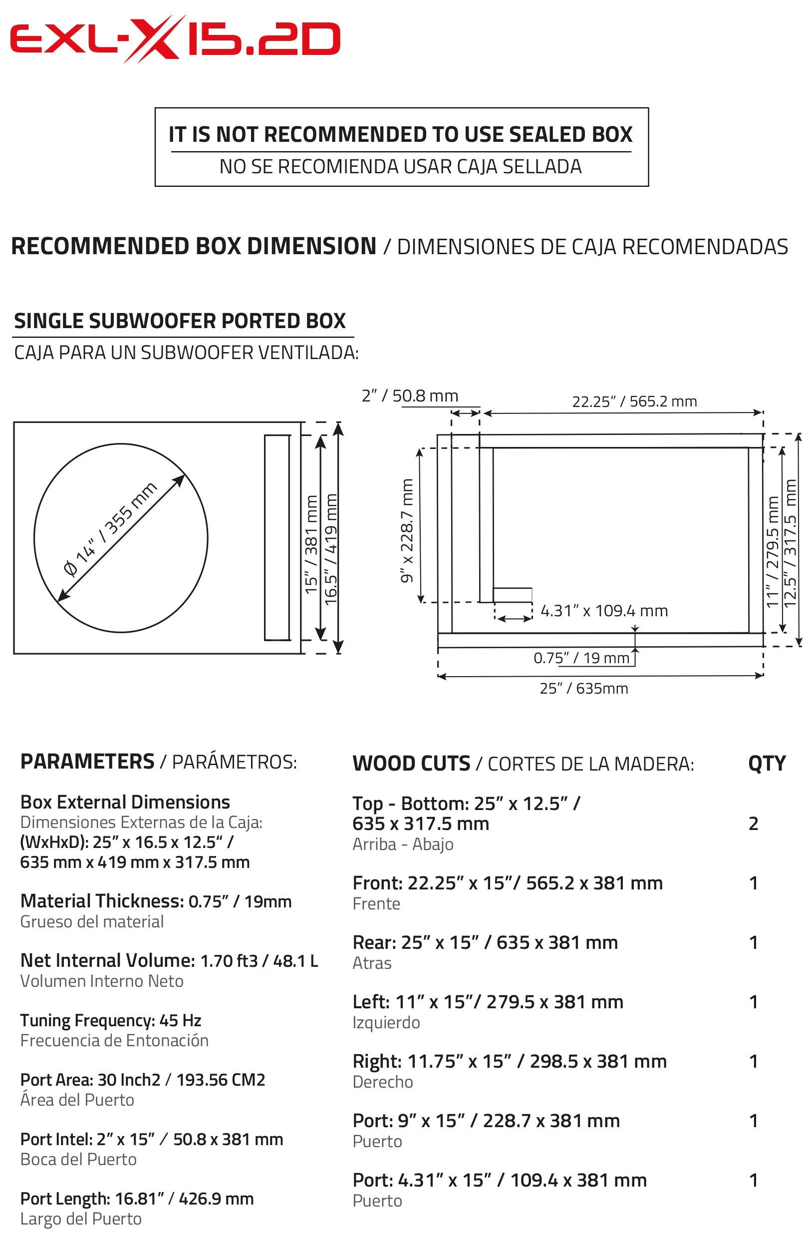 EXL-X 15" Subwoofer 1250 Watts Rms DVC 2-Ohms - DS18