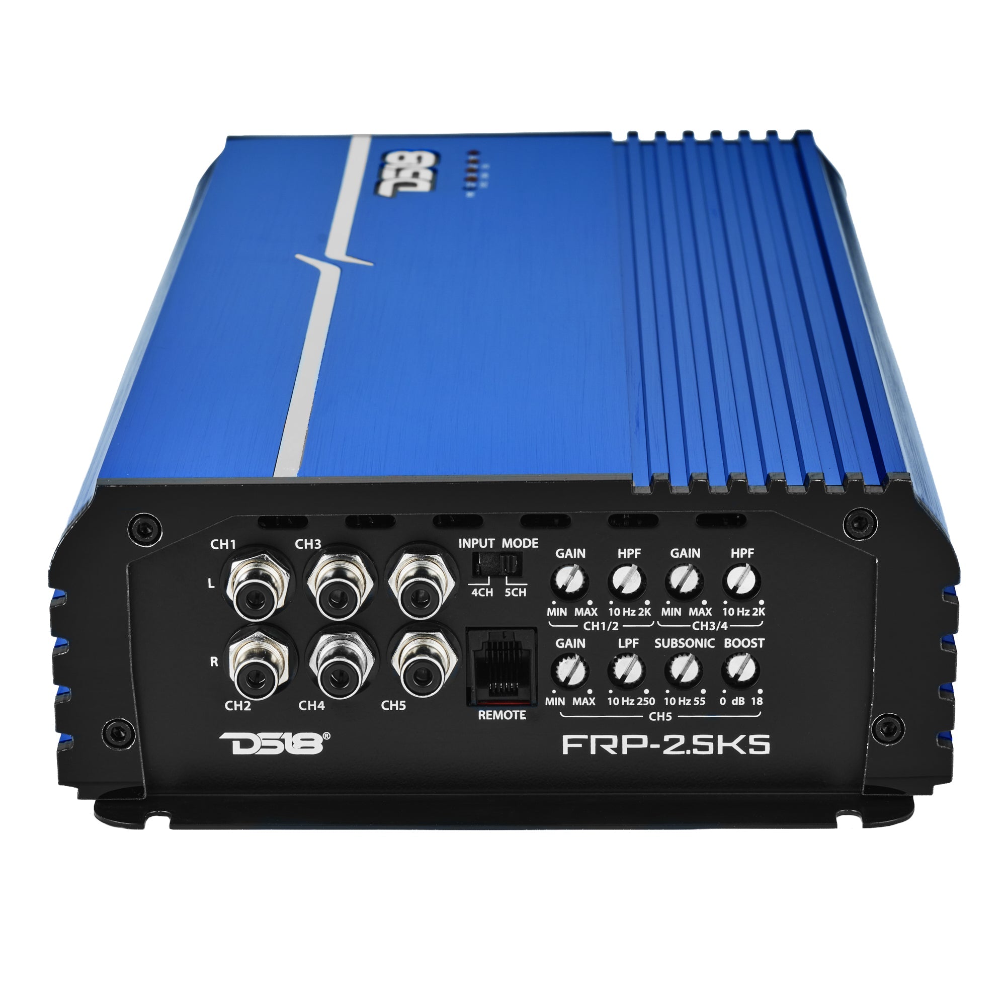 FRP Compact Full-Range Class D 5-Channel Amplifier – 250W x 4 + 1,200W Subwoofer Output - DS18