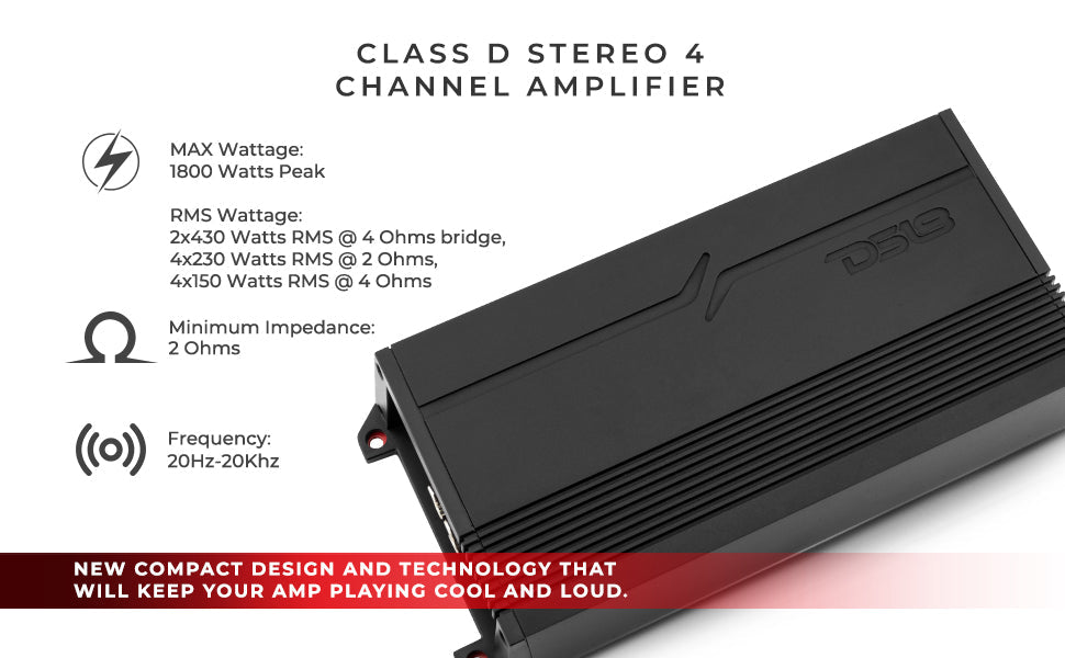 GEN-X Full-Range Class D 4-Channel Amplifier | 4 x 150W RMS @ 4-Ohm - DS18