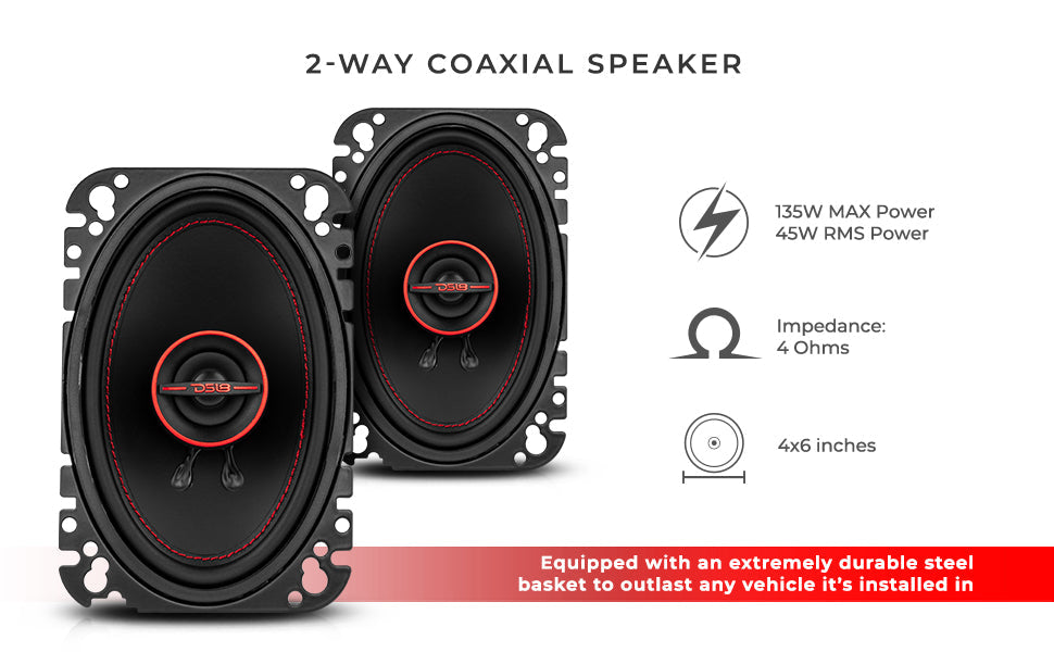 GEN-X 4x6 2-Way Coaxial Speakers 45 Watts Rms 4-Ohm - DS18