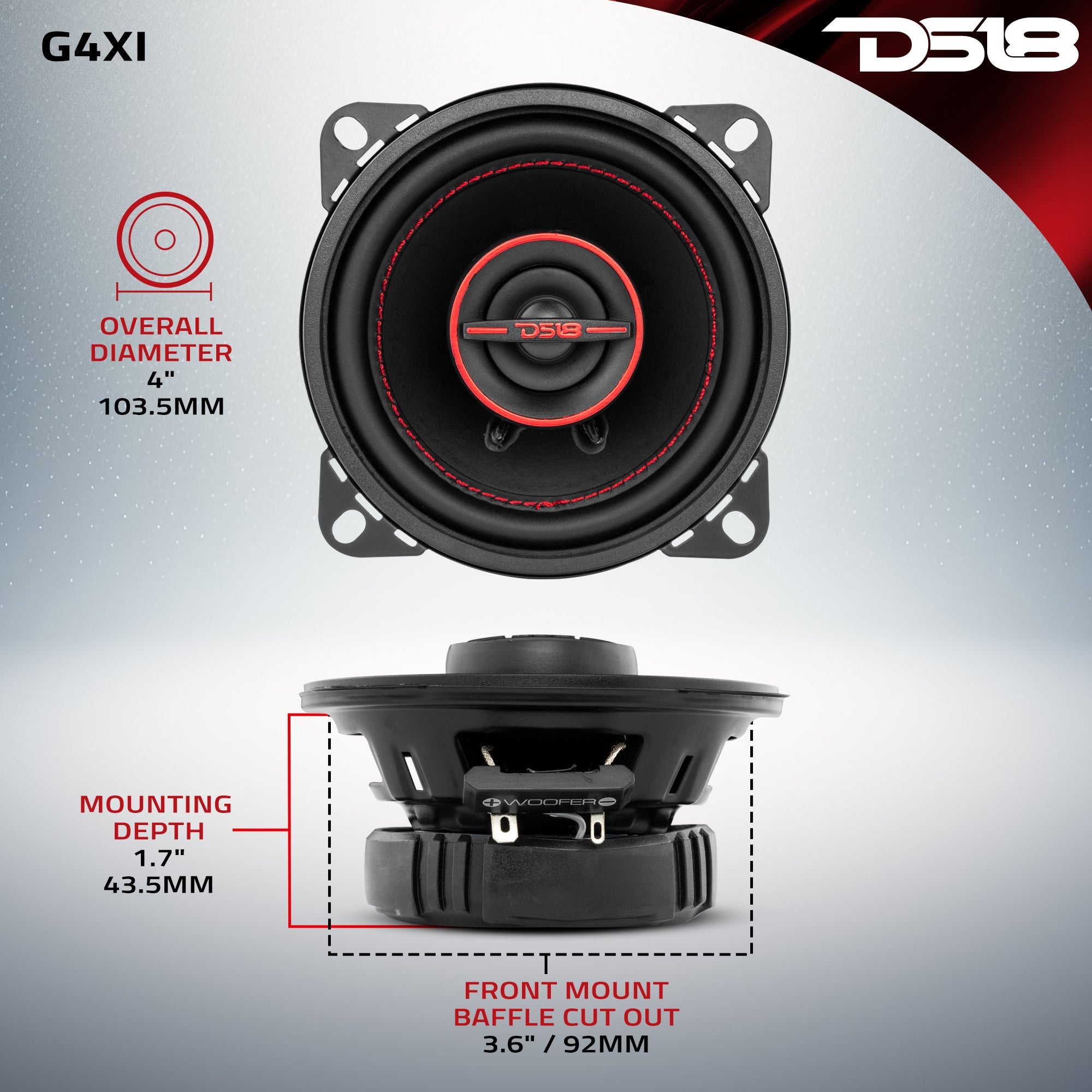 GEN-X 4" 2-Way Coaxial Speakers 40 Watts Rms 4-Ohm - DS18