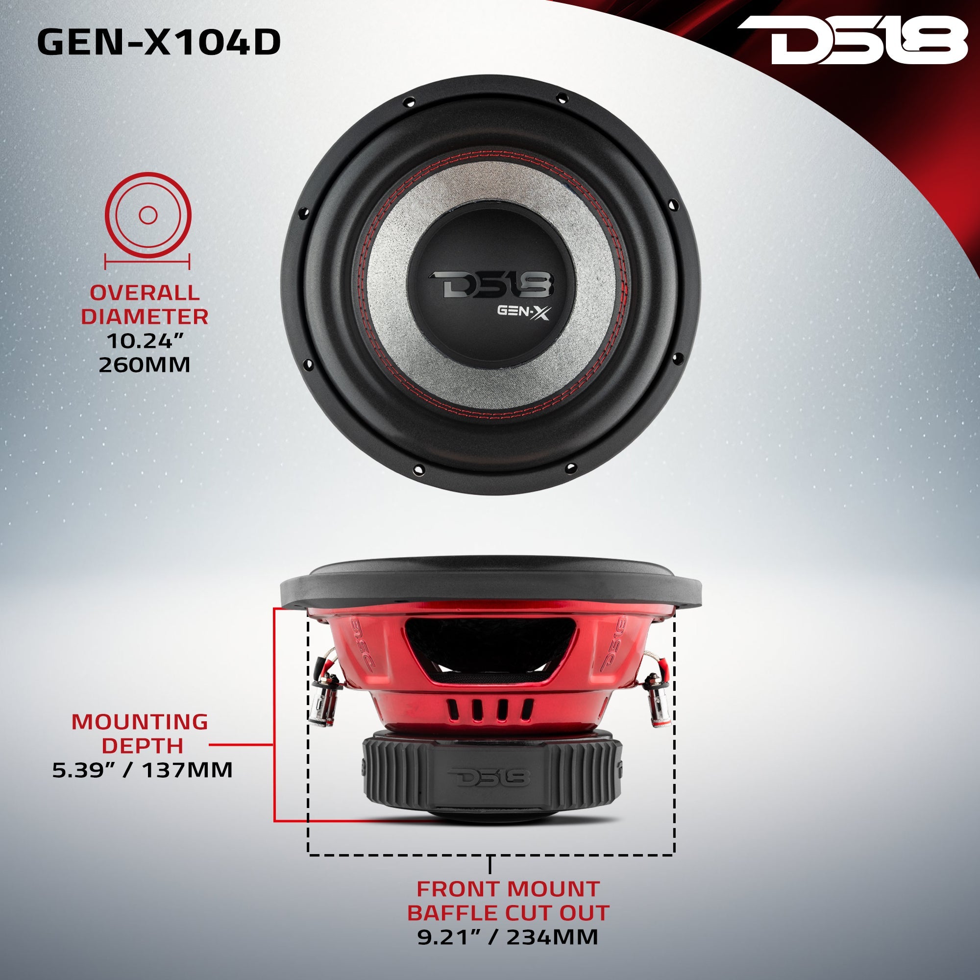 GEN-X 10" Subwoofer 400 Watts Rms DVC 4-Ohm - DS18