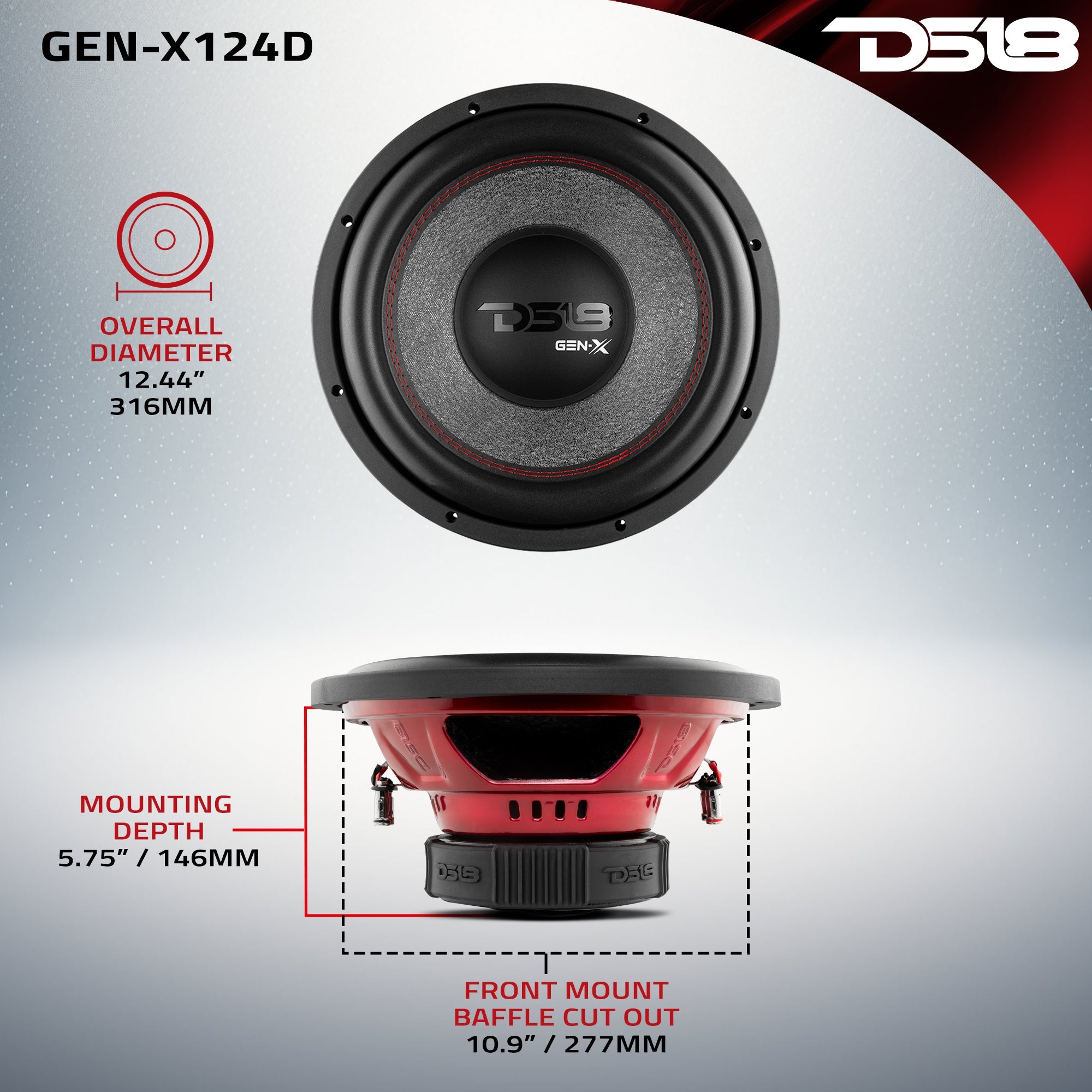 GEN-X 12" Subwoofer 450 Watts Rms DVC 4-Ohm - DS18