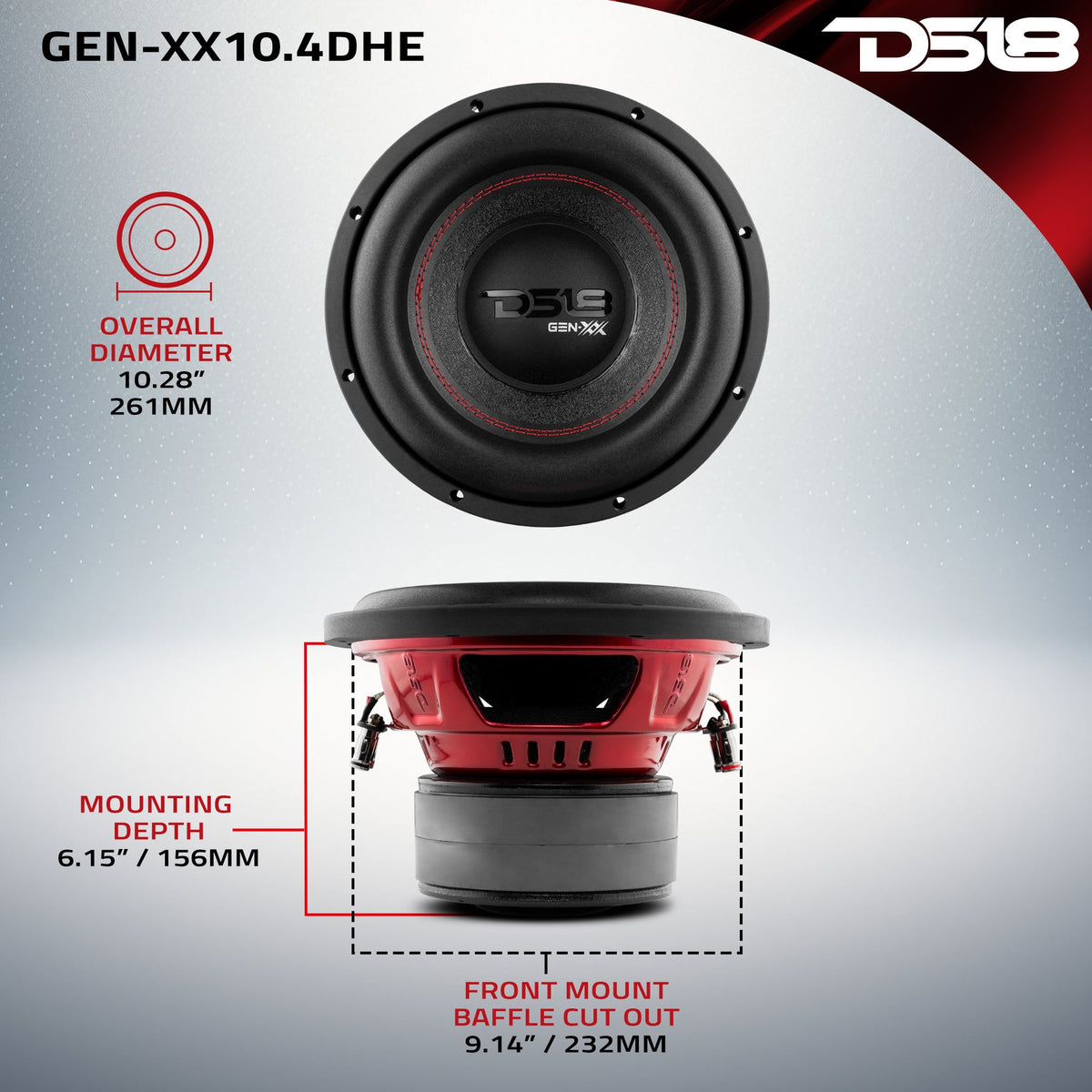 GEN-XX 10" High Excursion Subwoofer Double Stacked Magnets 500 Watts Rms DVC 4-Ohm - DS18