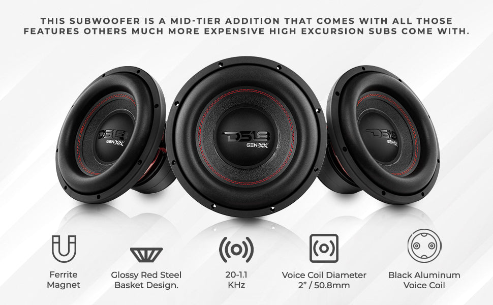 GEN-XX 10" High Excursion Subwoofer Double Stacked Magnets 500 Watts Rms DVC 4-Ohm - DS18
