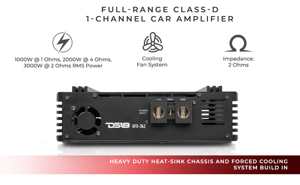 PRO 1-Channel Full-Range Class D Amplifier 3000 Watts Rms @ 2-Ohm - DS18