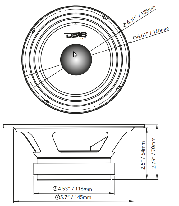 6.5" Mid-Range Loudspeaker with Bullet 480 Watts 8-Ohm - DS18