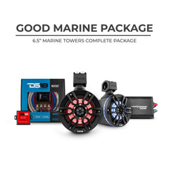 DS18 Good Marine Stereo Package 2 x 6.5” Speaker Tower| 1 x 2 Ch Amplifier | 1 x MOFCKIT4 and 1 x LED-BTC - DS18