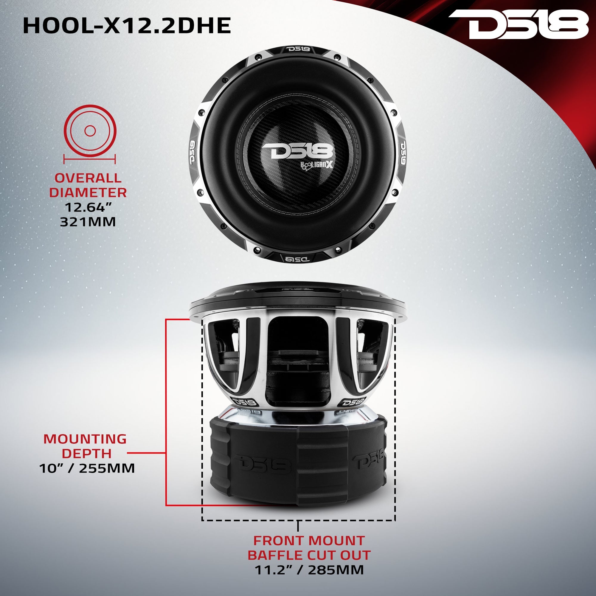HOOLIGAN X 12" High Excursion Subwoofer 4000 Watts Rms 4" DVC 2-Ohm - DS18
