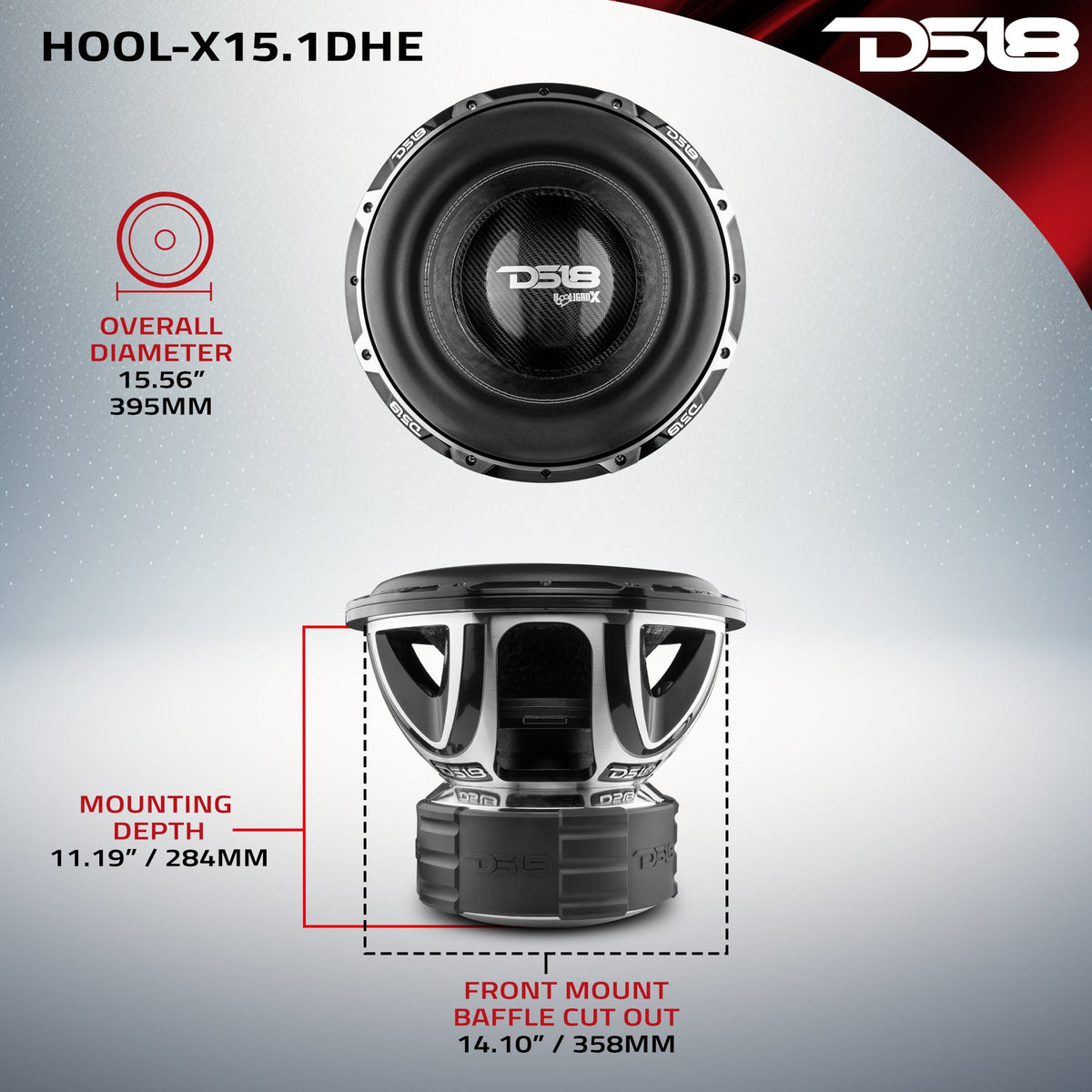 HOOLIGAN X 15" High Excursion Subwoofer 4000 Watts Rms 4" DVC 1-Ohm - DS18