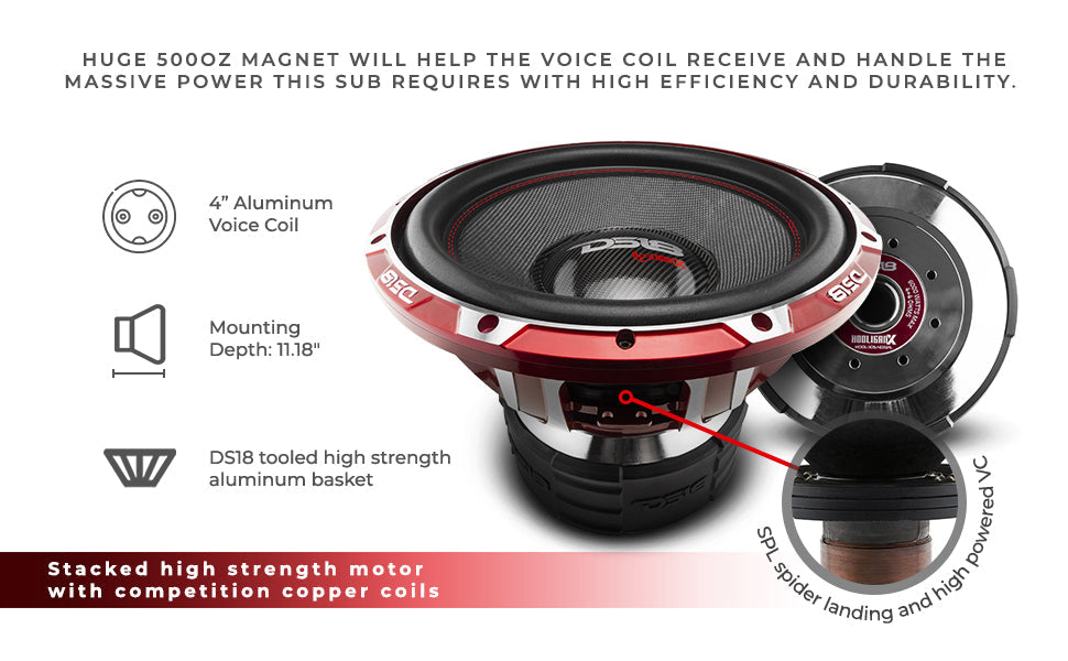 HOOLIGAN X 15" SPL Subwoofer 4000 Watts Rms 4" DVC 1-Ohm - DS18