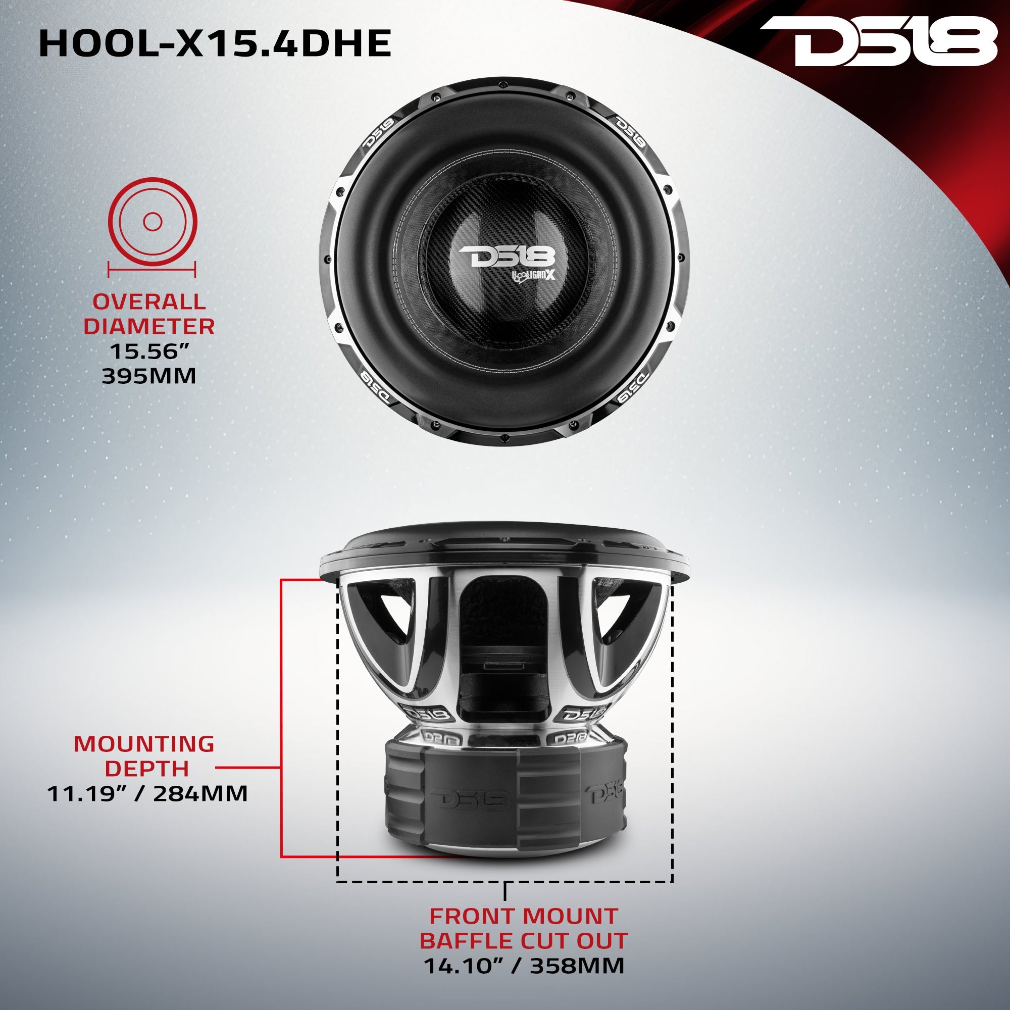 HOOLIGAN X 15" High Excursion Subwoofer 4000 Watts Rms 4" DVC 4-Ohm - DS18