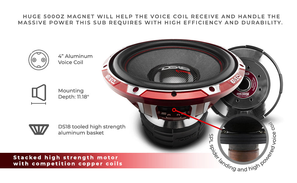 HOOLIGAN X 15" SPL Subwoofer 4000 Watts Rms 4" DVC 4-Ohm - DS18
