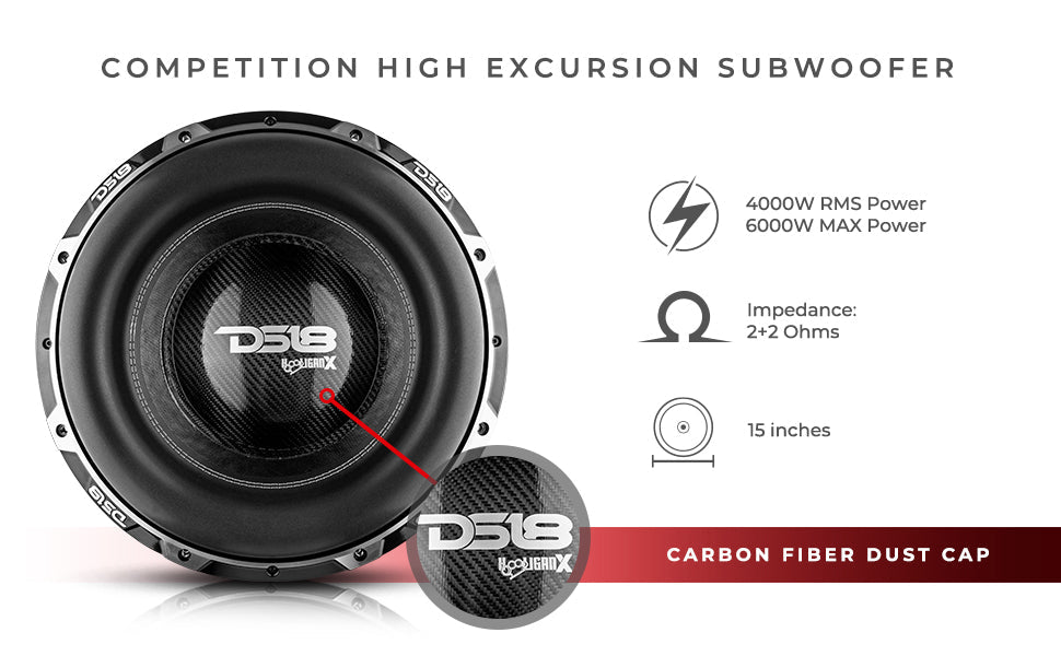 HOOLIGAN X 15" High Excursion Subwoofer 4000 Watts Rms 4" DVC 2-Ohm - DS18