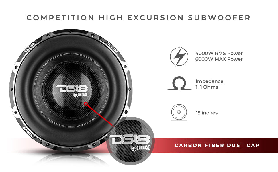 HOOLIGAN X 15" High Excursion Subwoofer 4000 Watts Rms 4" DVC 1-Ohm - DS18