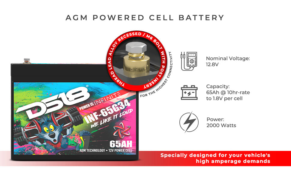 INFINITE 65 AH AGM Group 34 Power Cell 12 Volt Battery - DS18