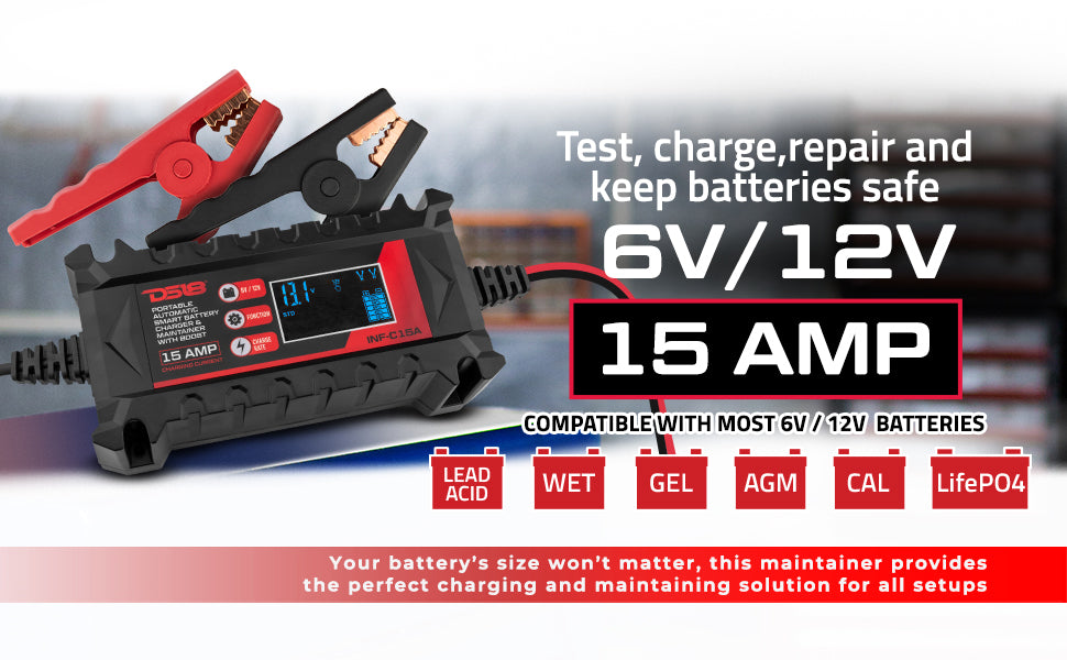15 AMP Automatic Smart Lithium and AGM Car Battery Charger & Maintainer - DS18
