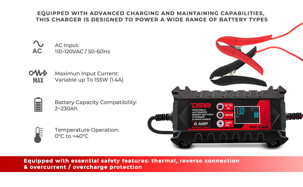 6 AMP Automatic Smart Lithium and AGM Car Battery Charger & Maintainer - DS18