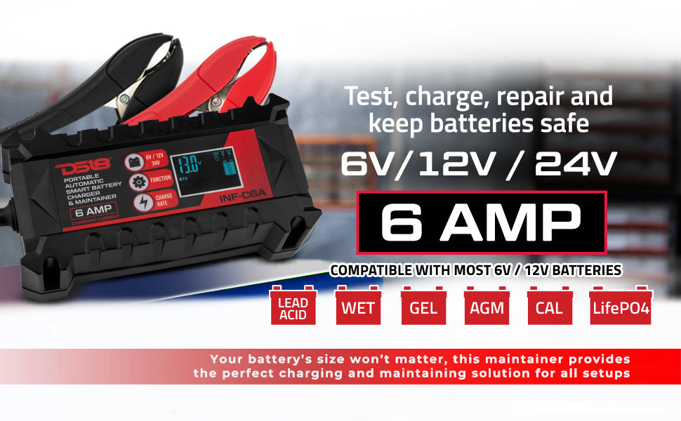 6 AMP Automatic Smart Lithium and AGM Car Battery Charger & Maintainer - DS18