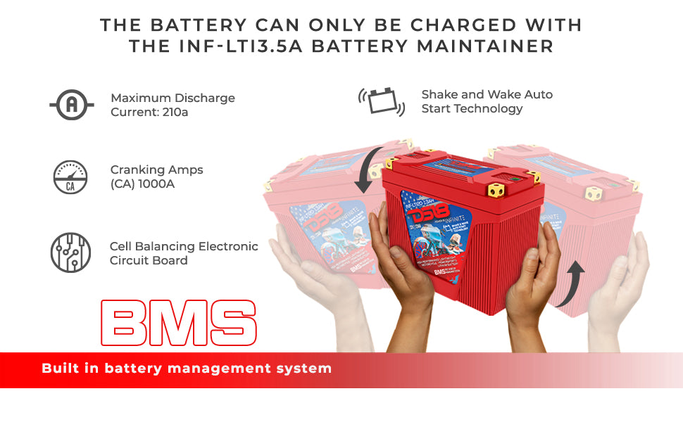 INF-LTI20-13AH INFINITE 13 AH Lithium Battery YTX20 Case With Shake and Wake Technology and BMS - Perfect for Motorcycles