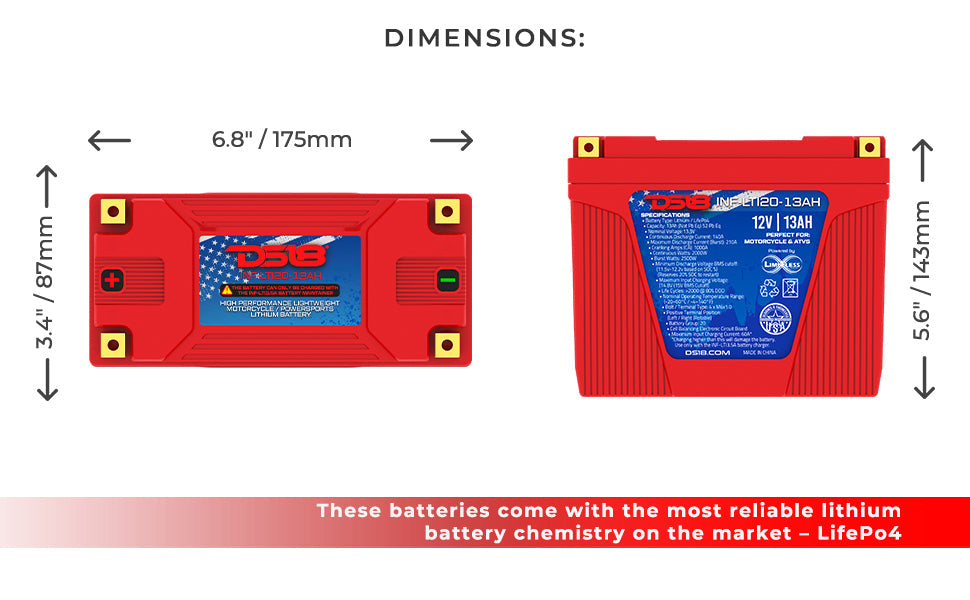 INF-LTI20-13AH INFINITE 13 AH Lithium Battery YTX20 Case With Shake and Wake Technology and BMS - Perfect for Motorcycles